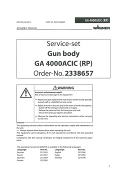 Yorkshire Spray Services Ltd - Wagner Service Set Gun Body GA4000 ACIC RP - Part No. 2338657