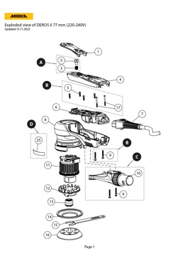 Yorkshire Spray Services Ltd - Mirka Tool Spares - Mirka DEROS II 77mm 220V 240V Manual Breakdown