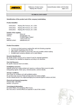 Yorkshire Spray Services Ltd - Mirka Essentials - Masking Film Premium - Mirka Technical Data Sheet